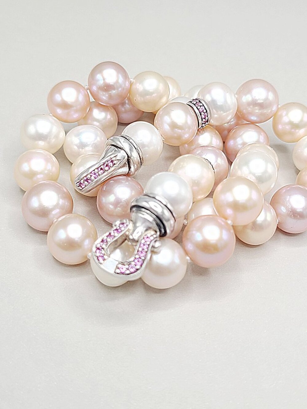 David Yurman Pearl Strand Buckle Necklace w/ Pink Sapphires - 16" - RARE - Picture 9 of 11